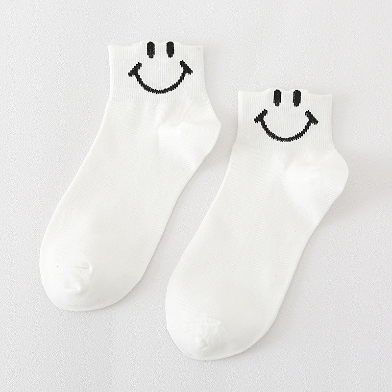 5 Pairs Cotton Shallow Mouth Socks Female Cartoon Smiley Face Fresh Socks